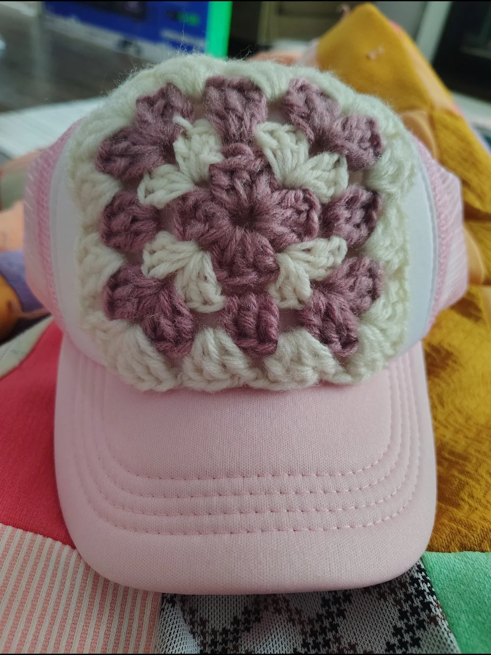 Pink Crochet Patch Trucker Cap New